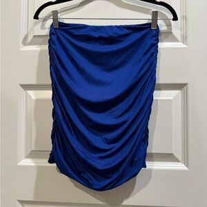 Blue Ruched Bodycon Mini Skirt / pencil